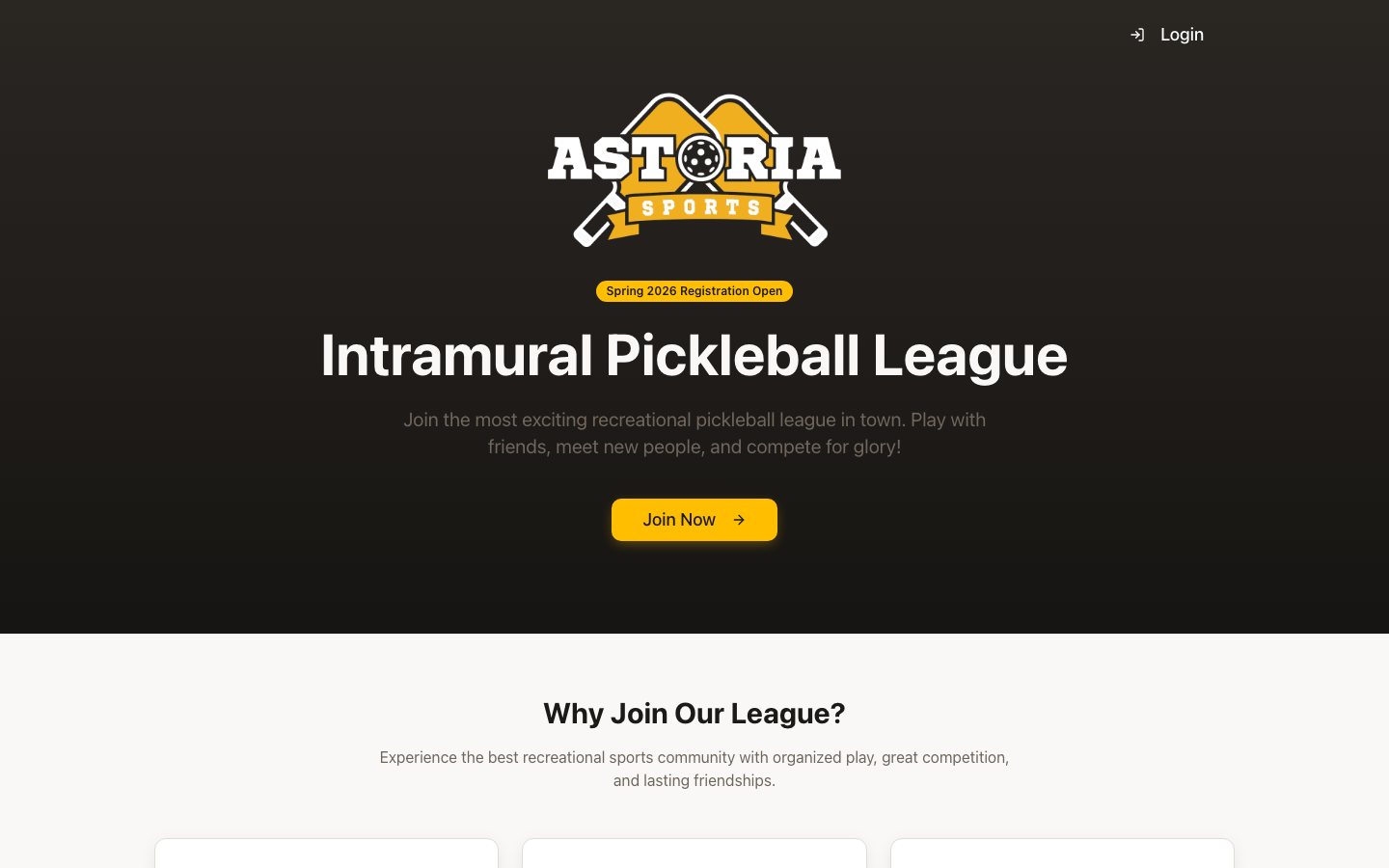 Astoria Sports intramural pickleball league website